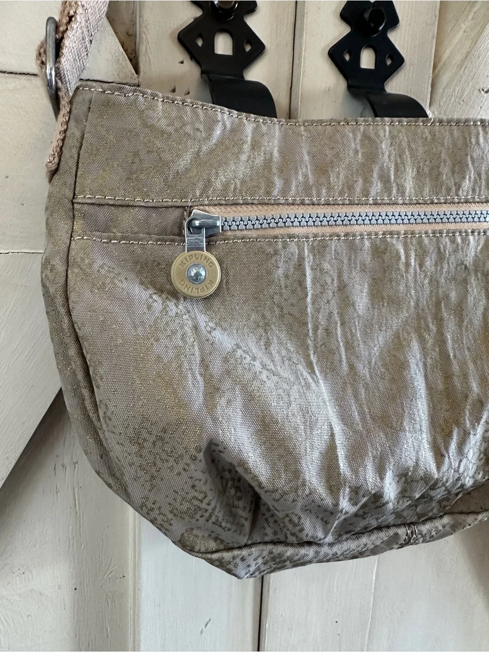 Kipling Syro Shoulder Crossbody Bag Taupe Metallic Gold